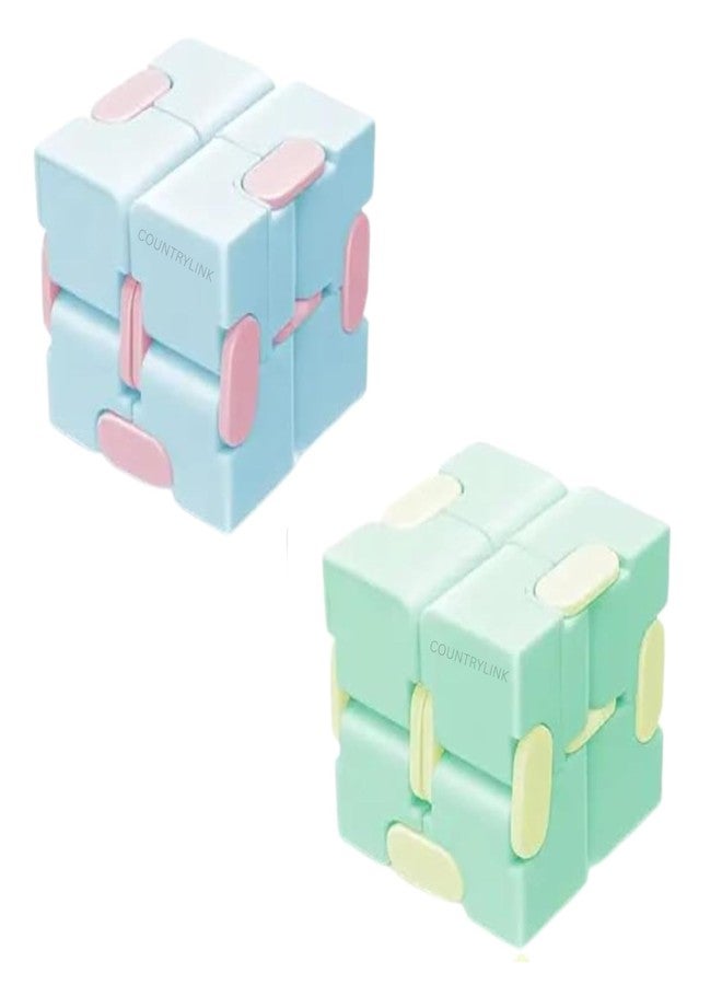 لعبة CountryLink Infinity Cube Fidget (عبوة من قطعتين) | مكعب صغير لتخفيف التوتر والقلق وتحسين التركيز | لعبة حسية بحجم الجيب لليدين | لون أزرق وأخضر - Image 1